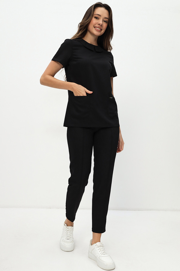 3-98-21-1 Блуза жен. (Kiara, кор.рук, пуг) (65 Rich black, 42 размер, 170-176)